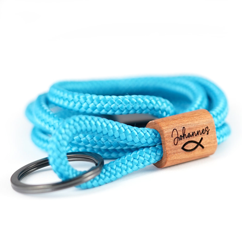 myjori Holz Segeltauschlüsselband mit deiner Wunschgravur zur Kommunion