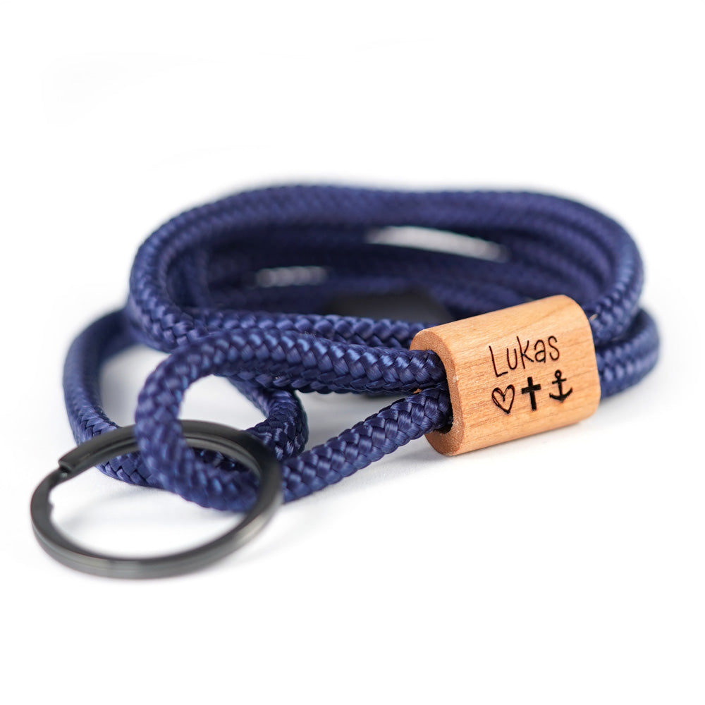 myjori Holz Segeltauschlüsselband mit persönlicher Gravur zur Konfirmation