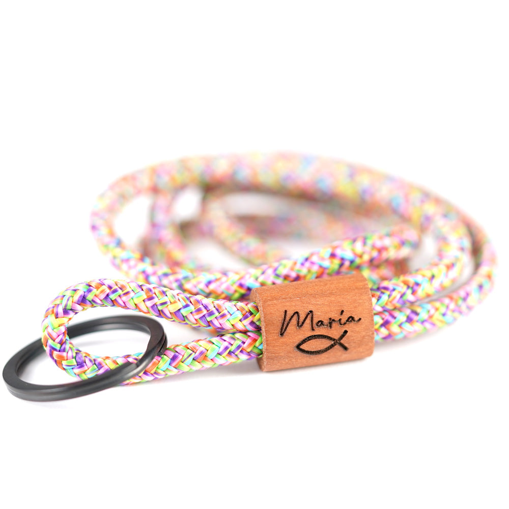 myjori Holz Segeltauschlüsselband mit Wunschgravur zur Kommunion oder Konfirmation