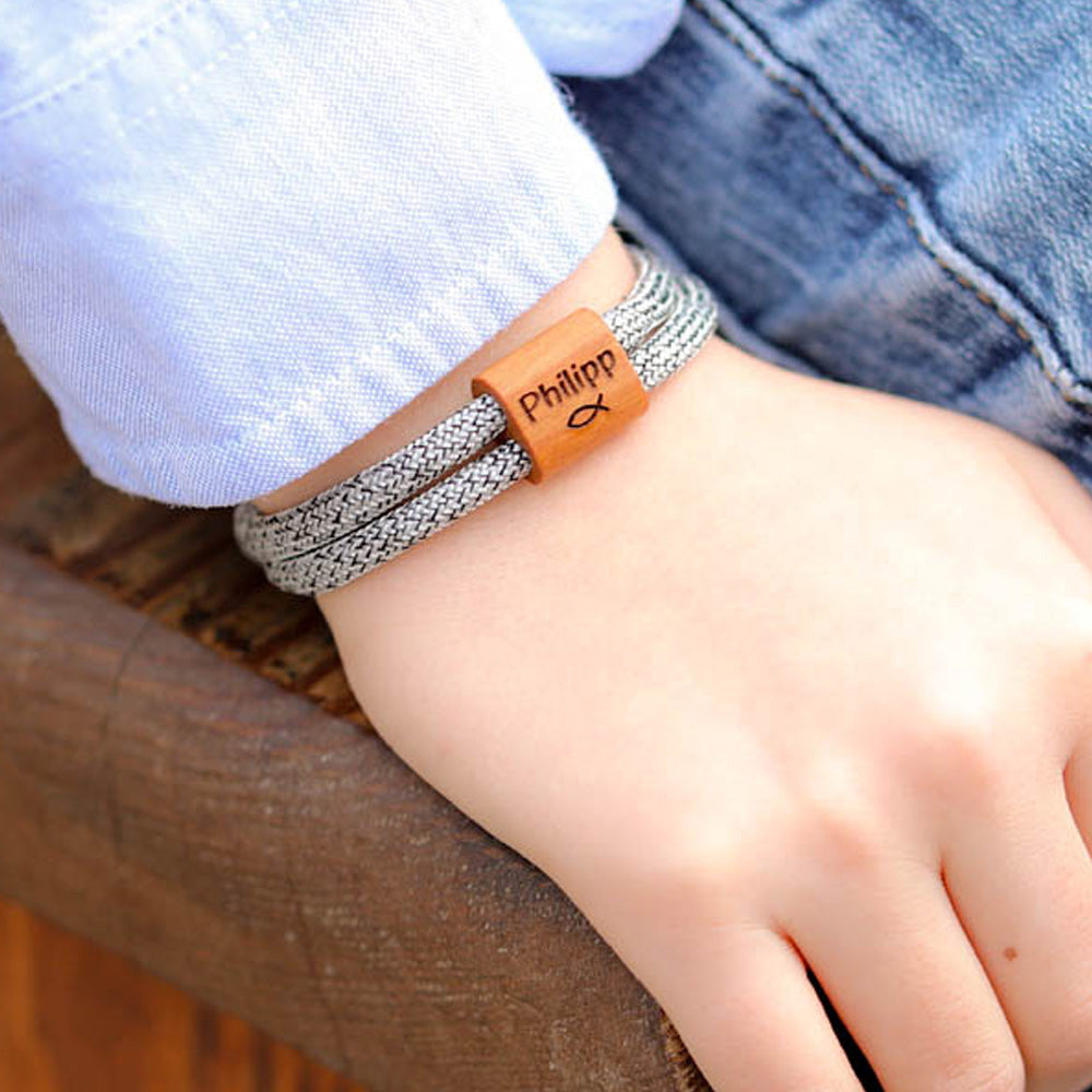 myjori Segeltauarmband mit graviertem Holzschieber